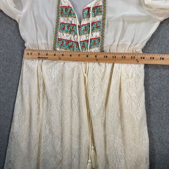 Flying Tomato Mini Dress Sheer Lace Womens Small Boho Tassel Peasant Embroidered - Picture 6 of 9